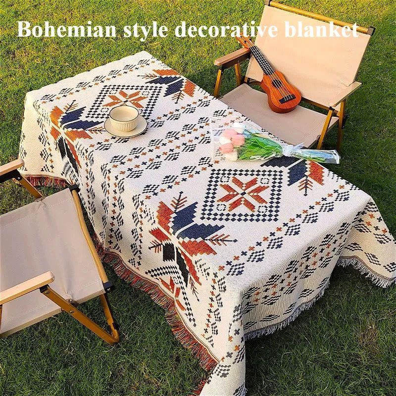 Linen Table Runner - Açık Hava Kamp Battaniyesi, Bohem Dekoratif
