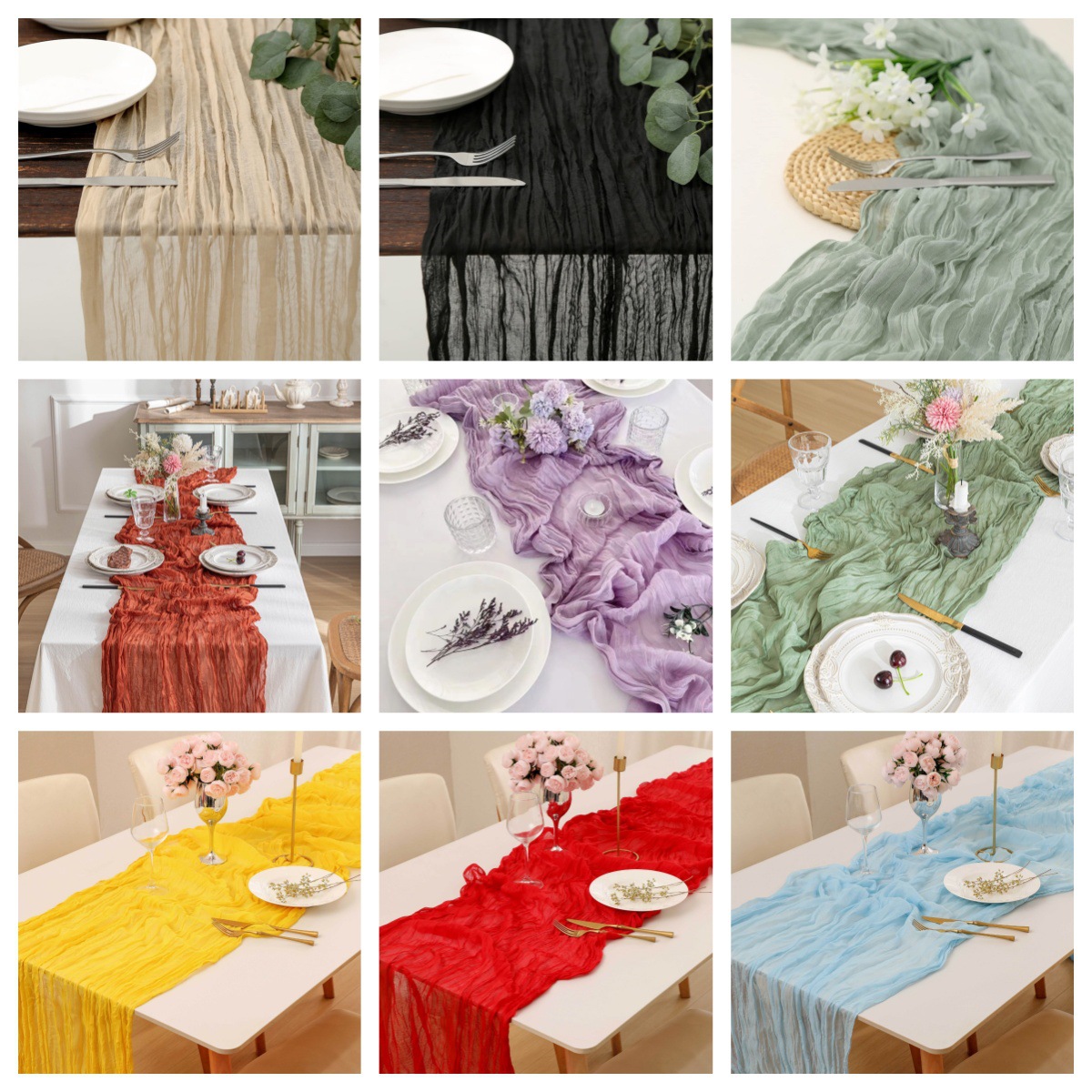 Linen Table Runner - Boho Gazlı Masa Örtüsü, Düğün, Gelin