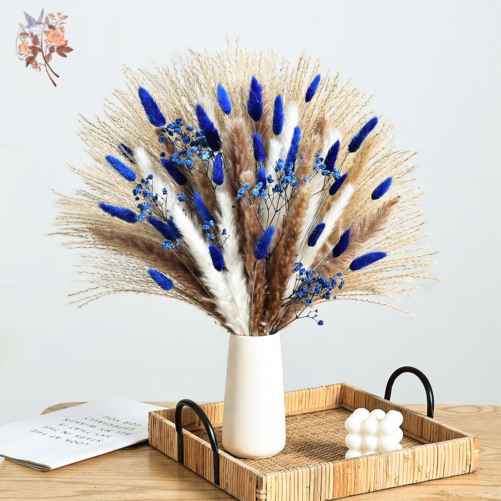 Pampas Grass Decor - 70 Kök Mavi Kabarık Tavşan Kuyruğu