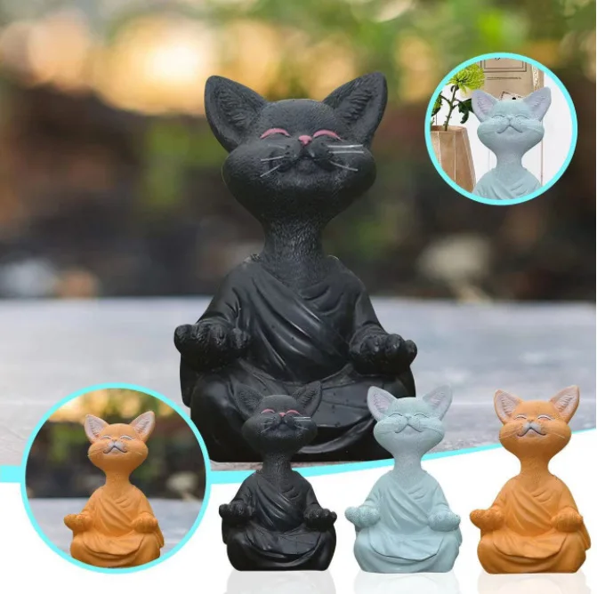 Home Decor Za - Meditasyon Kedi Heykel Bahçe Dekorasyon Reçine