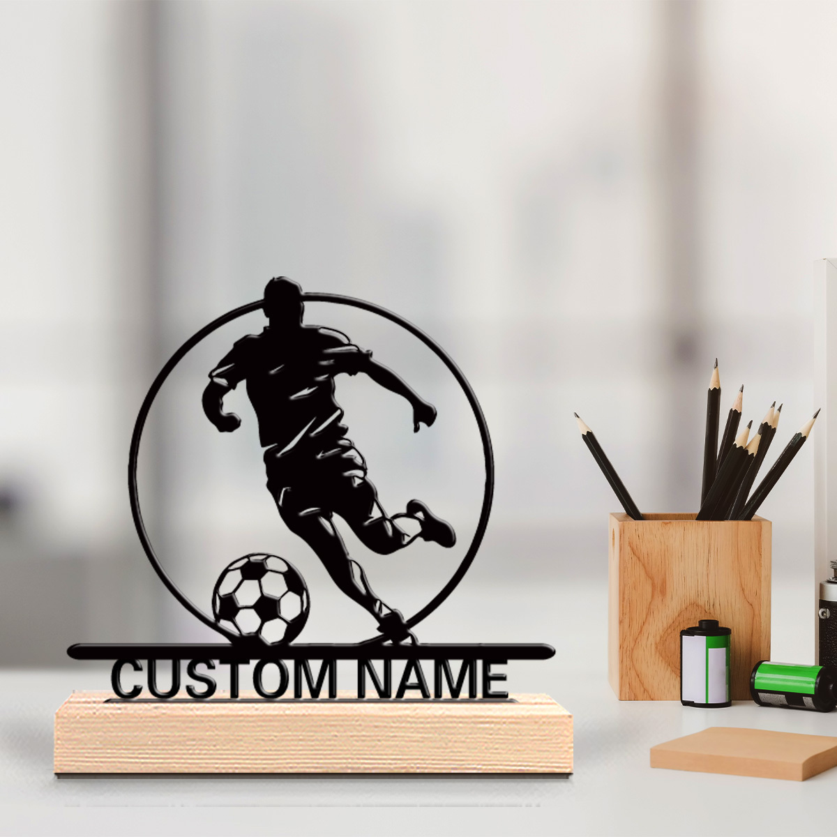 Home Decor Theme - İsme Özel Metal Futbolcu Heykeli, Ahşap
