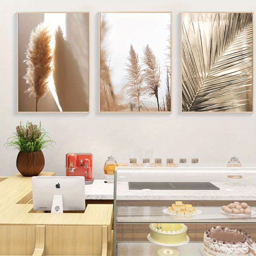 Pampas Grass Decor - 2D Düz 3 Parçalı Çerçevesiz Set